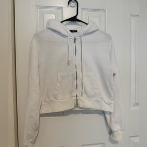White Brandy Melville Cropped Zip-Up Hoodie
